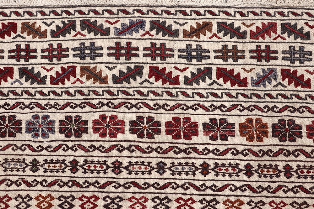 4' x 6'  Ivory Handmade Pai Murgh Soumak Kilim Rug Rectangular