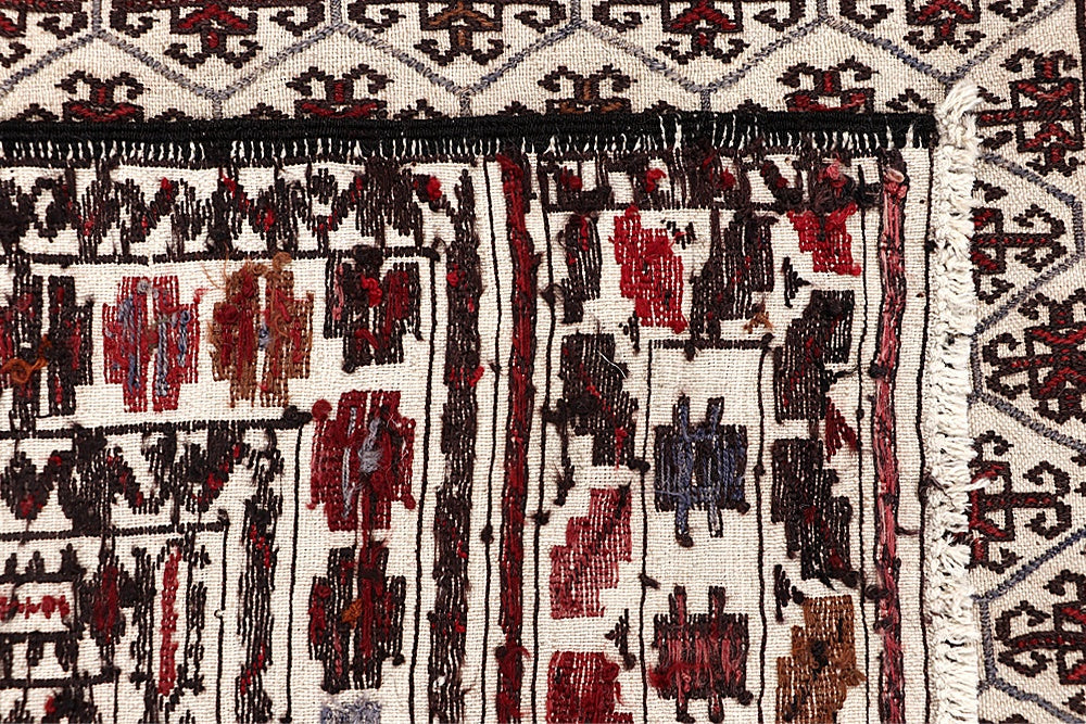 4' x 6'  Ivory Handmade Pai Murgh Soumak Kilim Rug Rectangular
