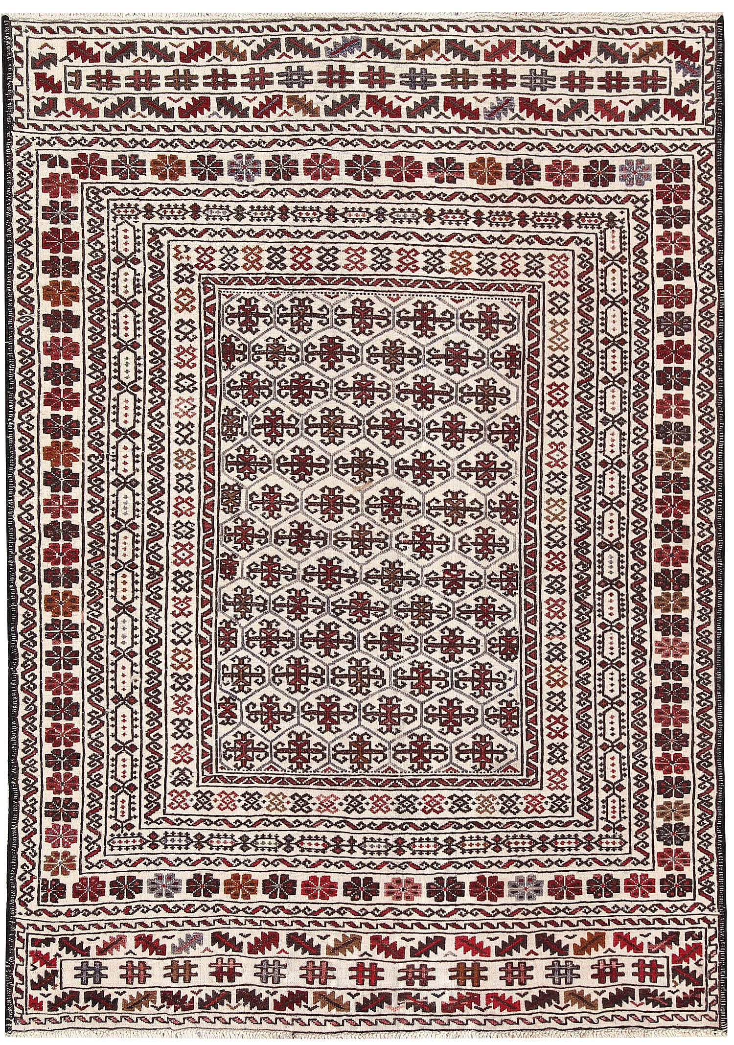 4' x 6'  Ivory Handmade Pai Murgh Soumak Kilim Rug Rectangular