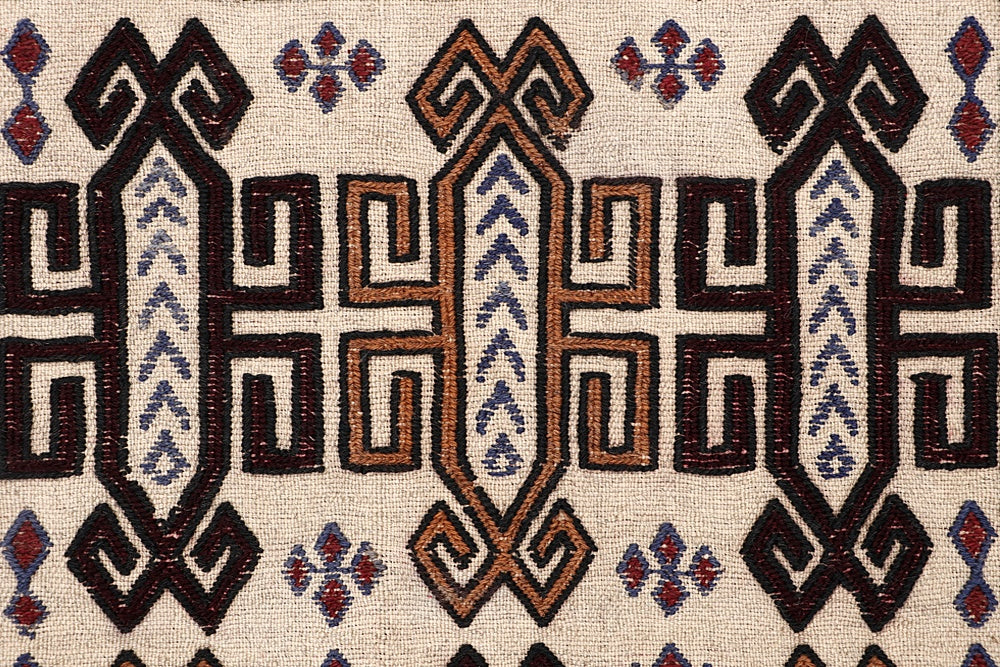4' x 6'  Ivory Handmade Pai Murgh Soumak Kilim Rug Rectangular