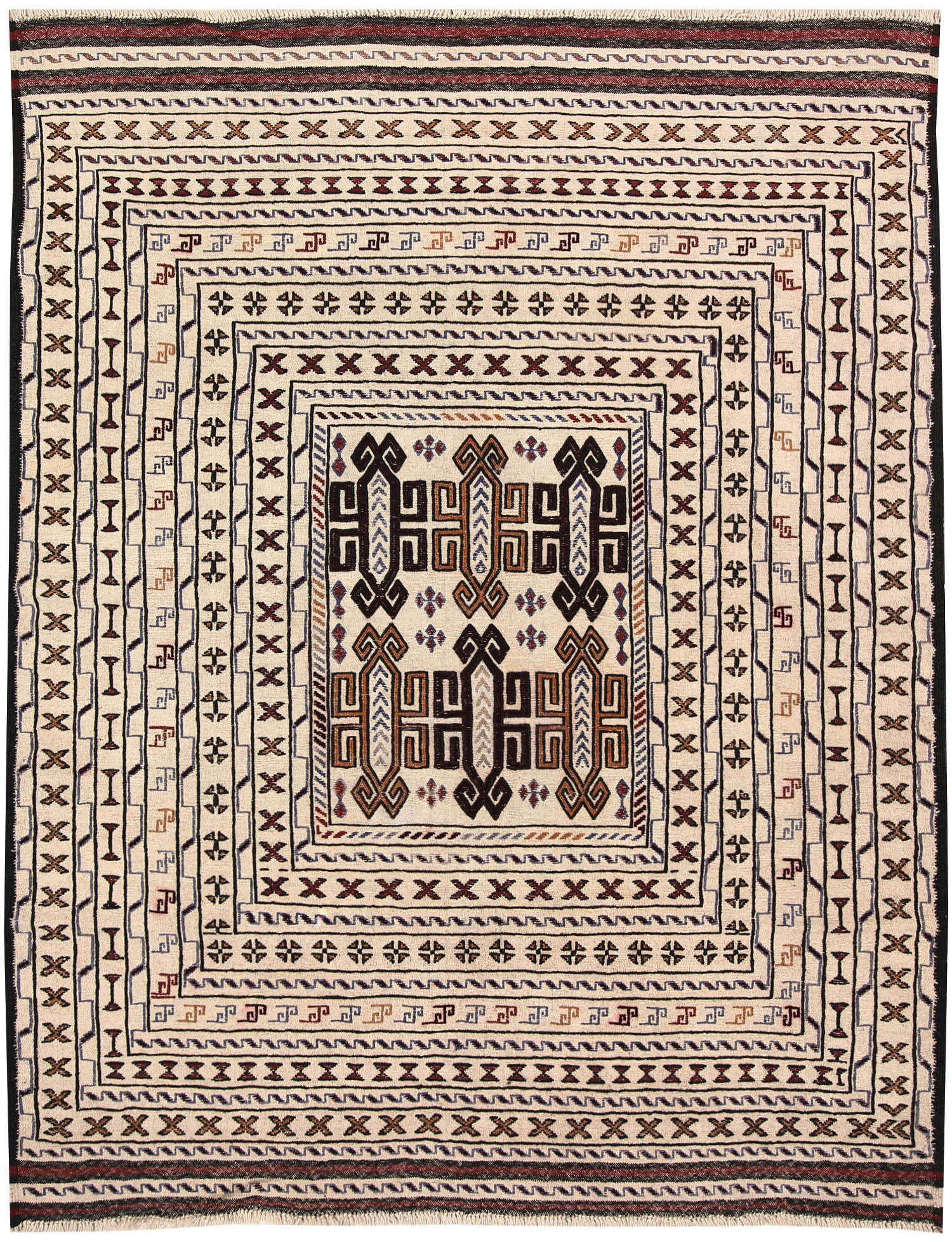 4' x 6'  Ivory Handmade Pai Murgh Soumak Kilim Rug Rectangular