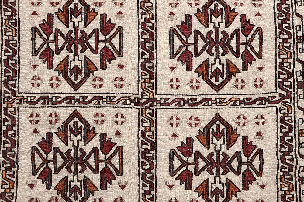 4' x 6'  Ivory Handmade Pai Murgh Soumak Kilim Rug Rectangular