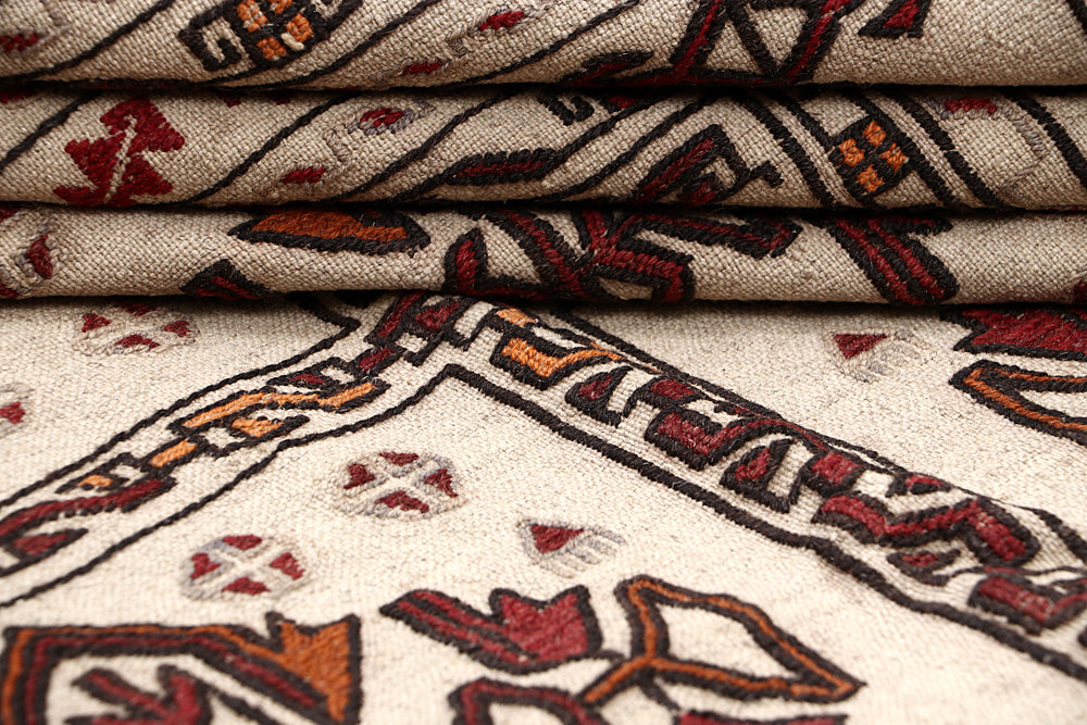 4' x 6'  Ivory Handmade Pai Murgh Soumak Kilim Rug Rectangular