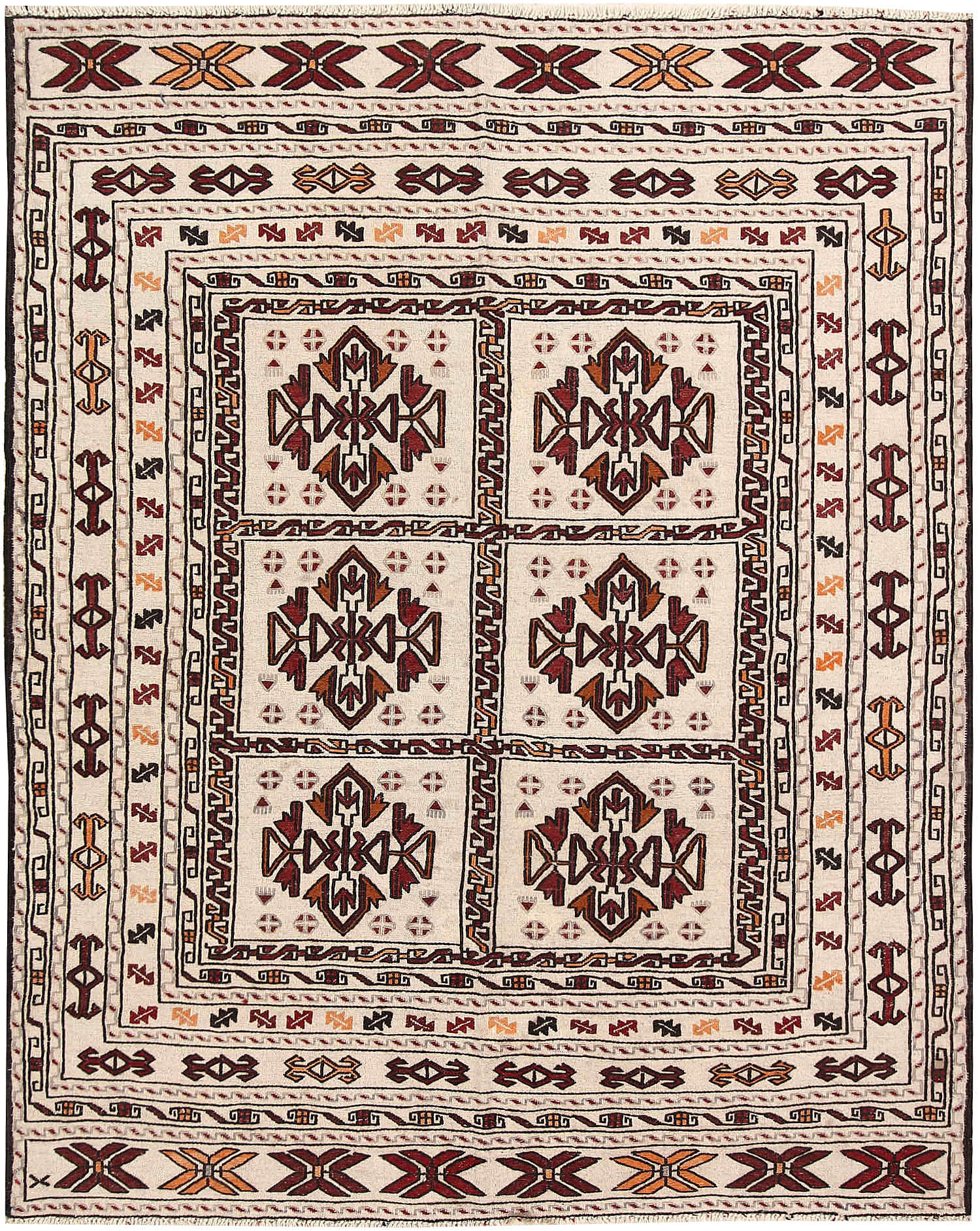 4' x 6'  Ivory Handmade Pai Murgh Soumak Kilim Rug Rectangular
