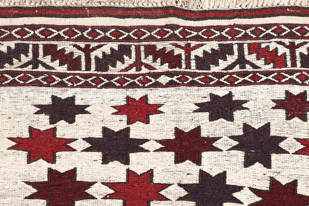 4' x 6'  Ivory Handmade Pai Murgh Soumak Kilim Rug Rectangular
