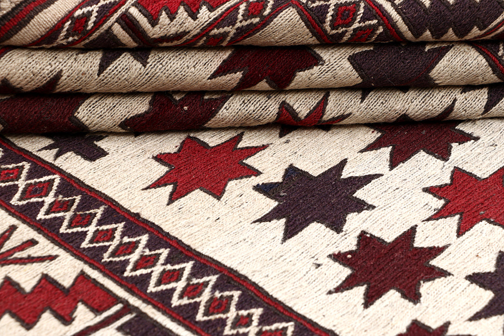 4' x 6'  Ivory Handmade Pai Murgh Soumak Kilim Rug Rectangular