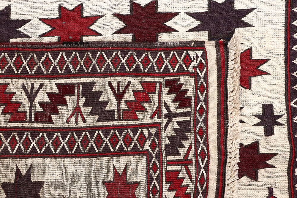 4' x 6'  Ivory Handmade Pai Murgh Soumak Kilim Rug Rectangular