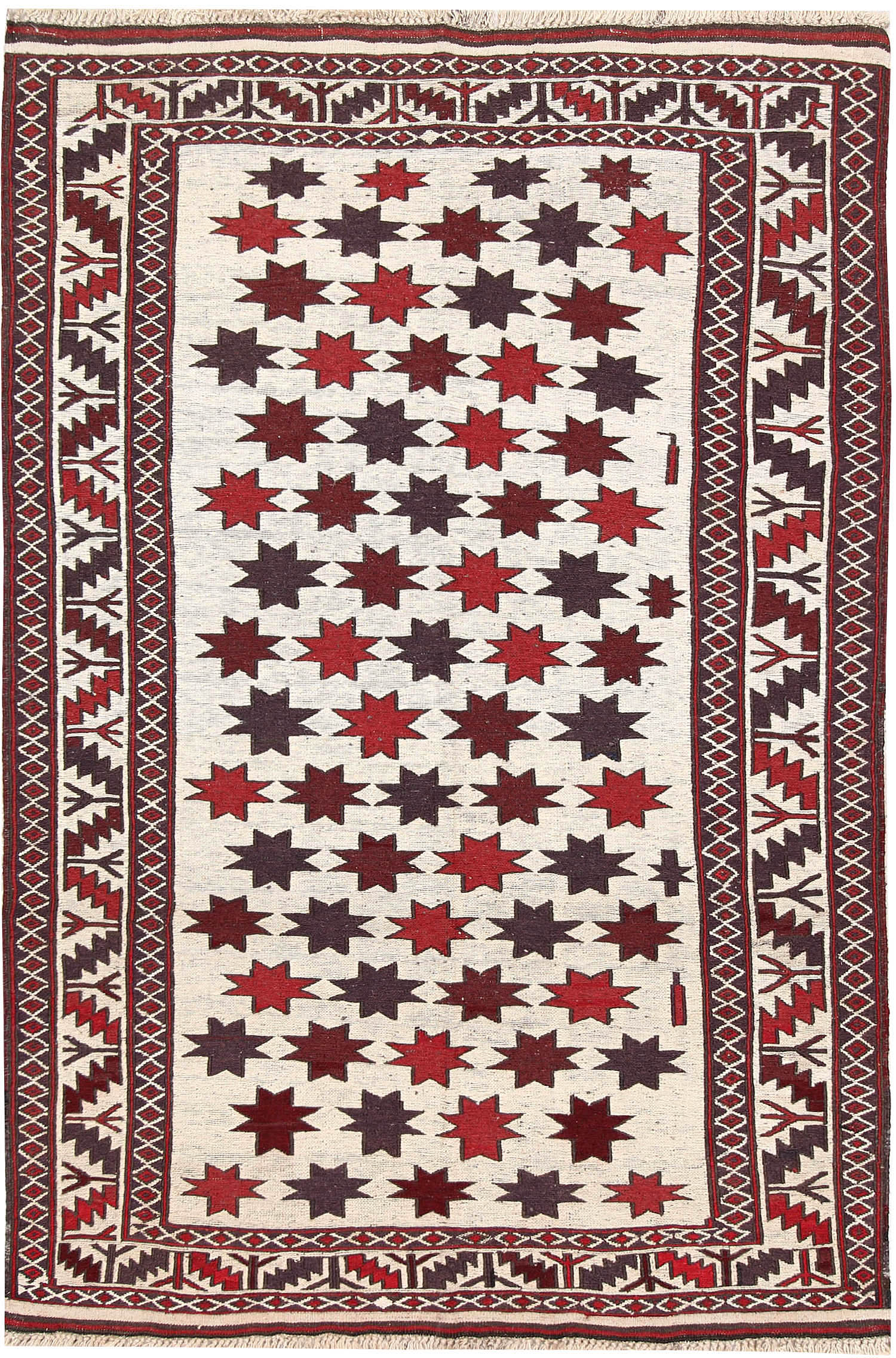 4' x 6'  Ivory Handmade Pai Murgh Soumak Kilim Rug Rectangular