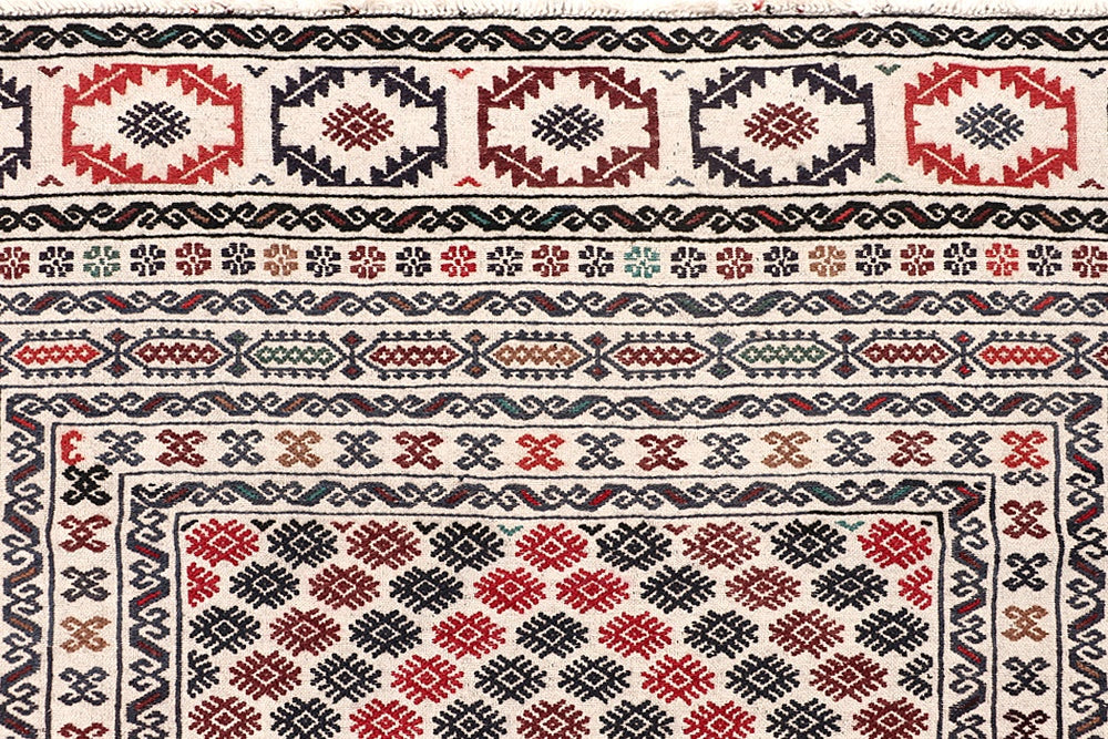 4' x 6'  Ivory Handmade Pai Murgh Soumak Kilim Rug Rectangular