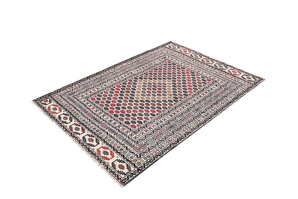 4' x 6'  Ivory Handmade Pai Murgh Soumak Kilim Rug Rectangular