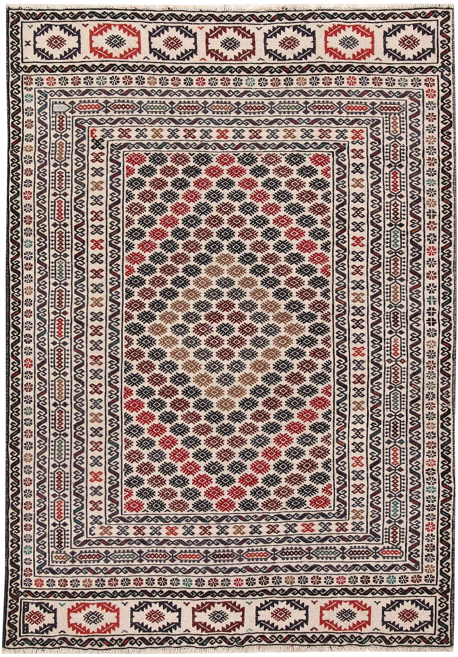 4' x 6'  Ivory Handmade Pai Murgh Soumak Kilim Rug Rectangular