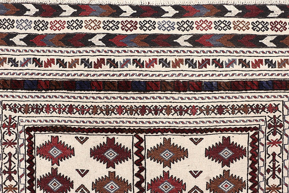 Ivory Handmade Pai Murgh Soumak Kilim Rug Rectangular