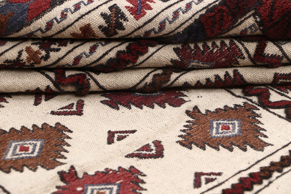 Ivory Handmade Pai Murgh Soumak Kilim Rug Rectangular