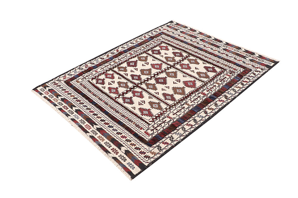 Ivory Handmade Pai Murgh Soumak Kilim Rug Rectangular