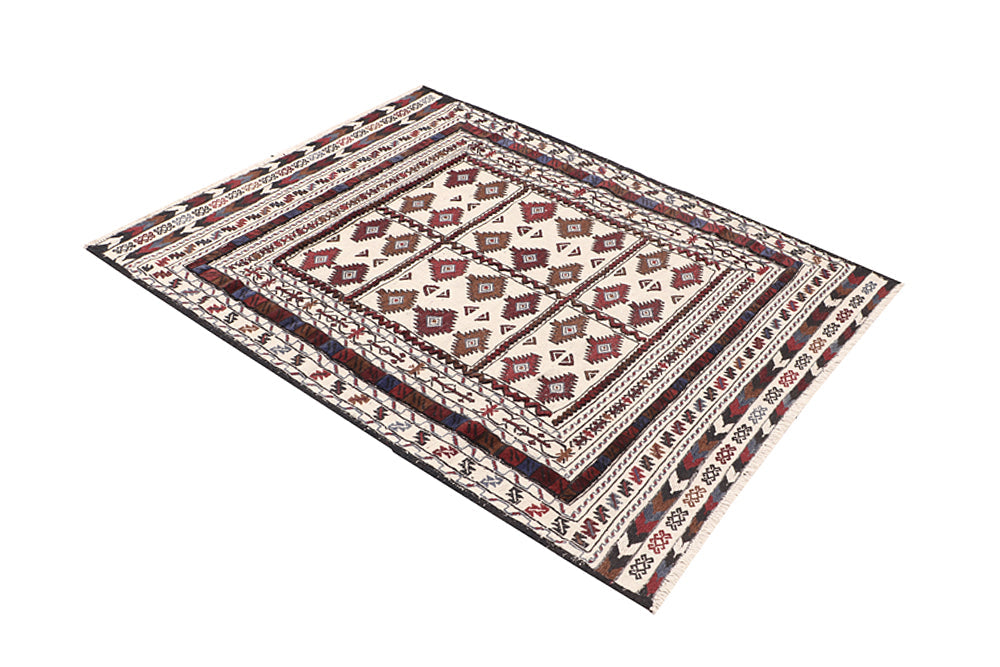 Ivory Handmade Pai Murgh Soumak Kilim Rug Rectangular