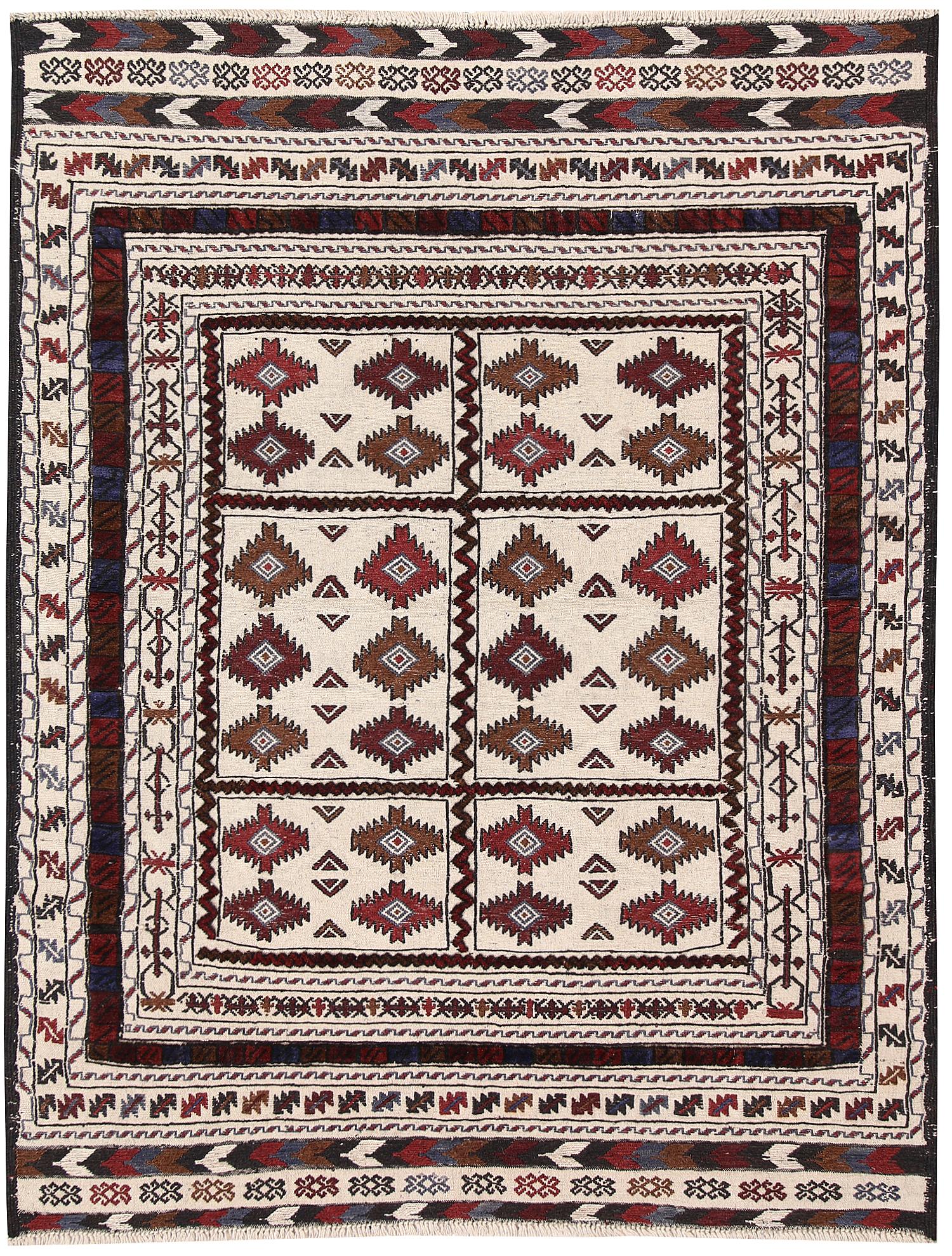 Ivory Handmade Pai Murgh Soumak Kilim Rug Rectangular