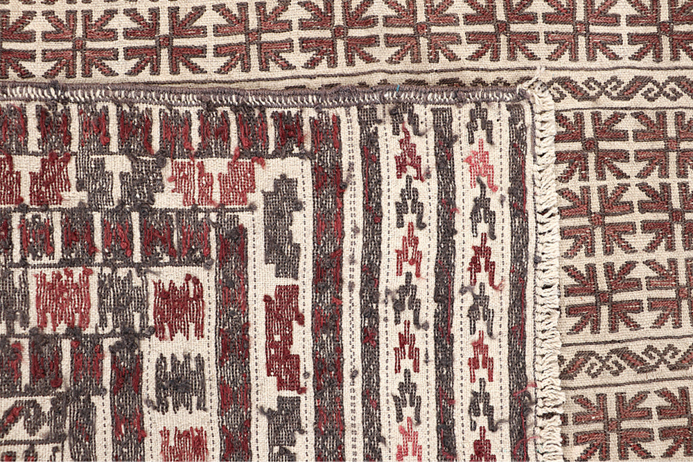 Ivory Handmade Pai Murgh Soumak Kilim Rug Rectangular