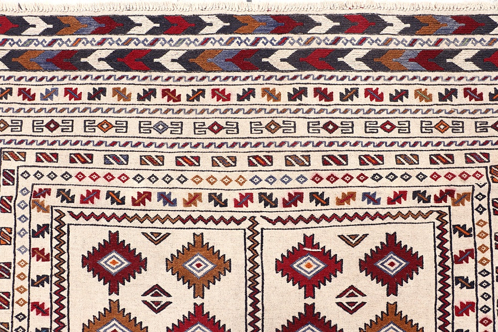 Ivory Handmade Pai Murgh Soumak Kilim Rug Rectangular