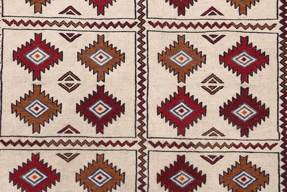 Ivory Handmade Pai Murgh Soumak Kilim Rug Rectangular