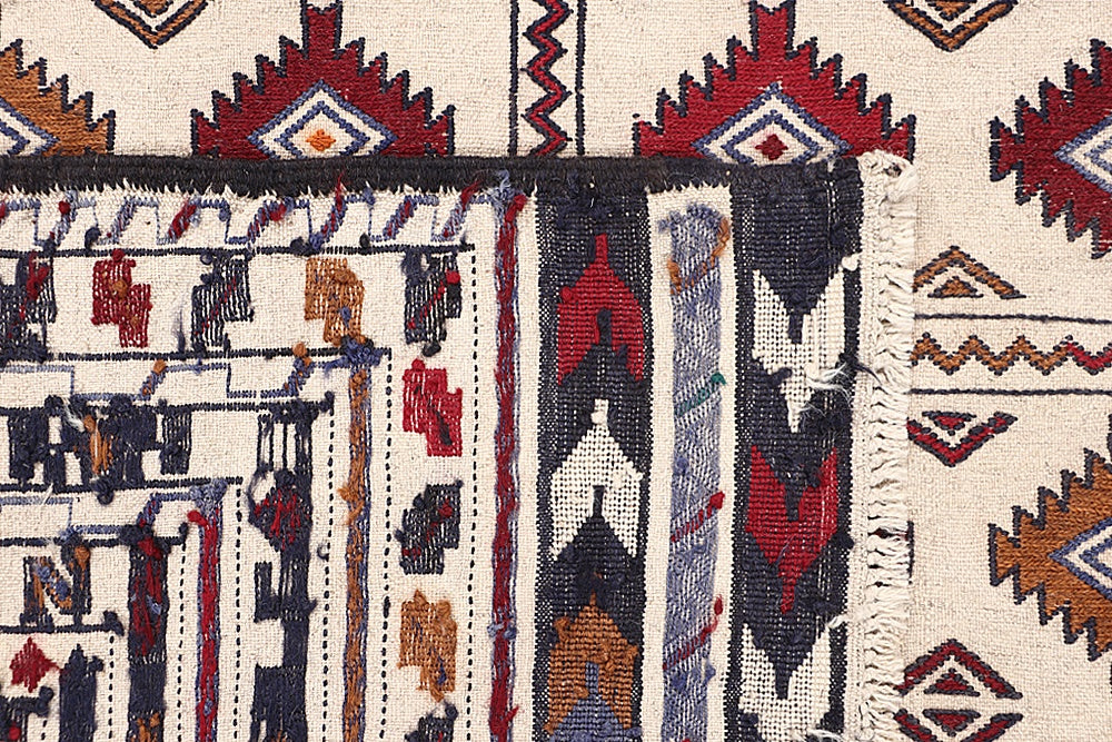 Ivory Handmade Pai Murgh Soumak Kilim Rug Rectangular