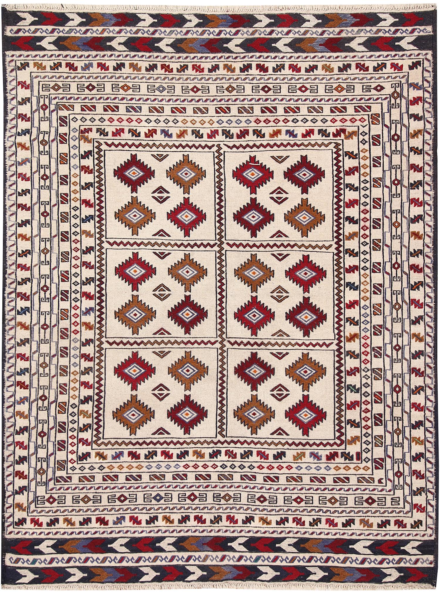 Ivory Handmade Pai Murgh Soumak Kilim Rug Rectangular