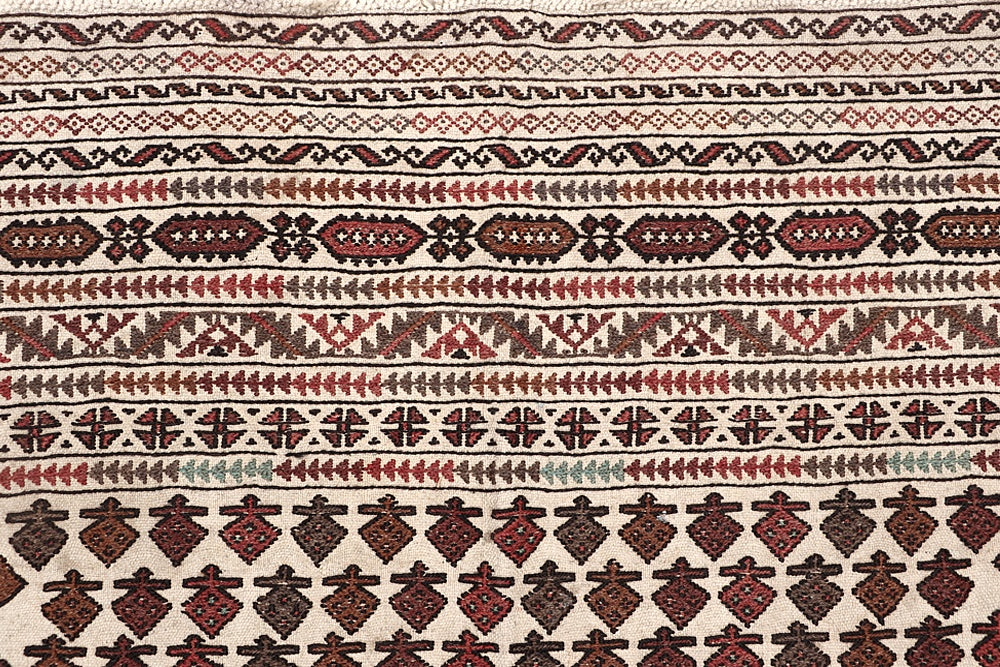 4' x 6'  Ivory Handmade Pai Murgh Soumak Kilim Rug Rectangular