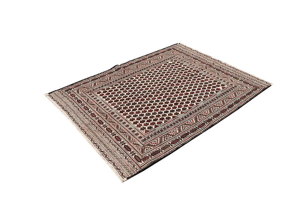 4' x 6'  Ivory Handmade Pai Murgh Soumak Kilim Rug Rectangular