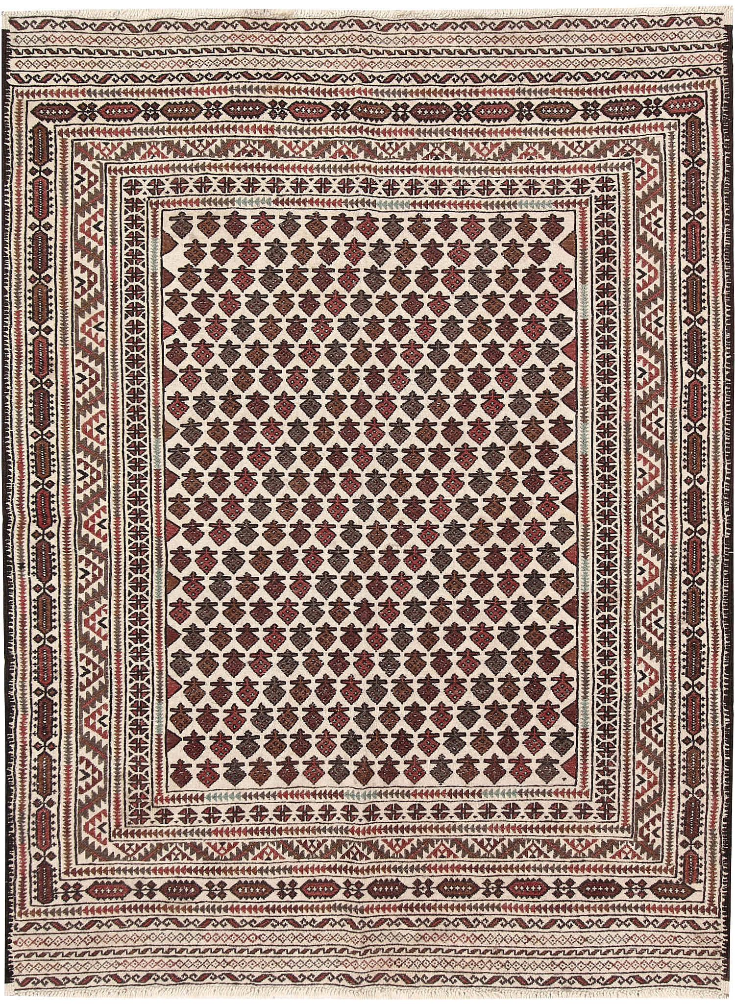 4' x 6'  Ivory Handmade Pai Murgh Soumak Kilim Rug Rectangular