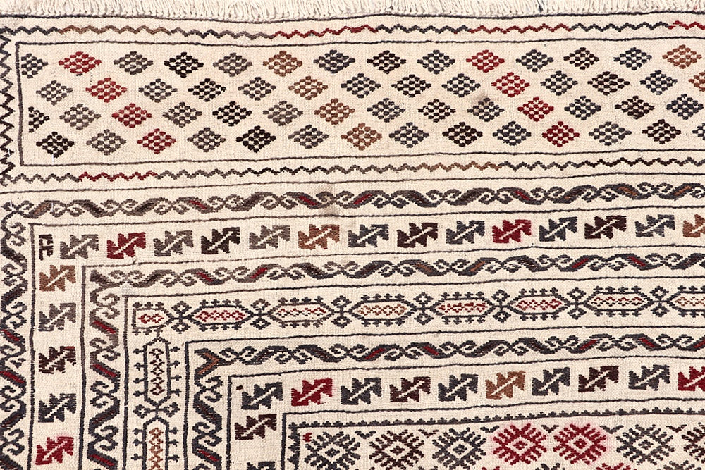 4' 6" x 6' 6  Ivory Handmade Pai Murgh Soumak Kilim Rug Rectangular