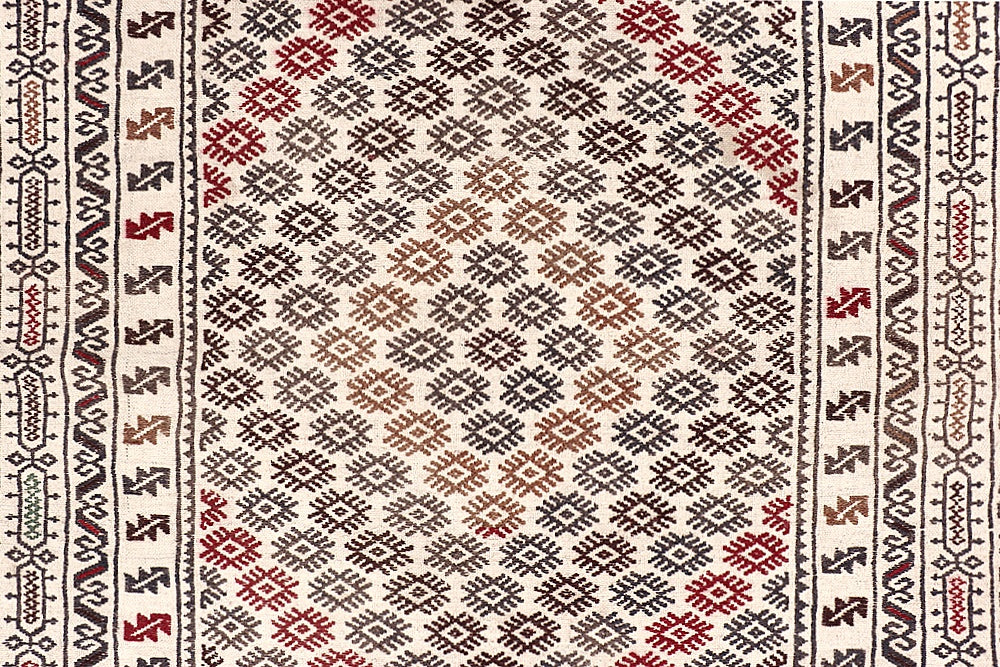 4' 6" x 6' 6  Ivory Handmade Pai Murgh Soumak Kilim Rug Rectangular