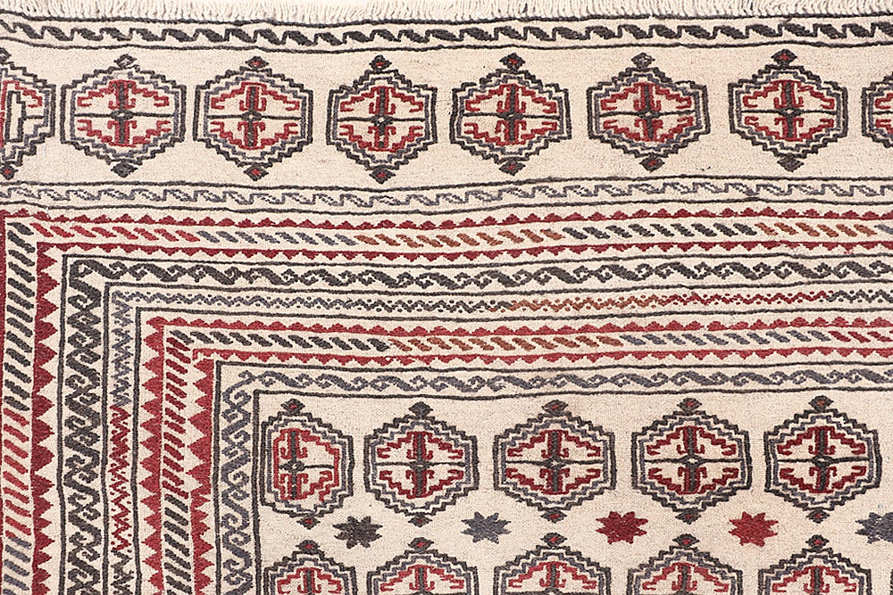 4' 6" x 6' 6  Ivory Handmade Pai Murgh Soumak Kilim Rug Rectangular