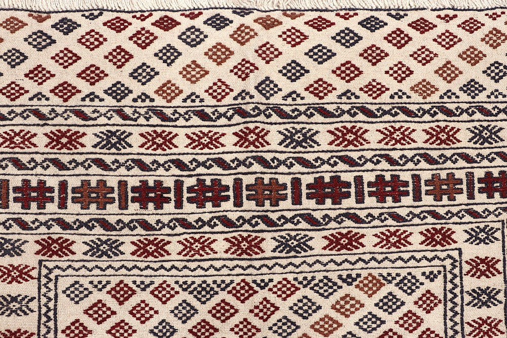 4' x 6'  Ivory Handmade Pai Murgh Soumak Kilim Rug Rectangular
