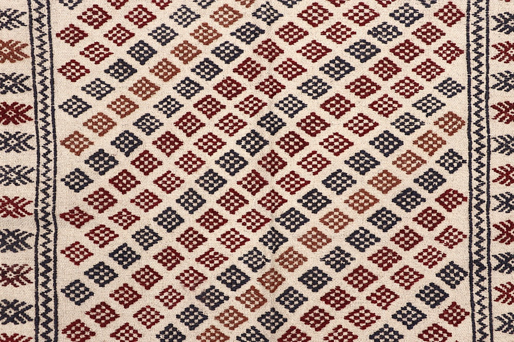 4' x 6'  Ivory Handmade Pai Murgh Soumak Kilim Rug Rectangular