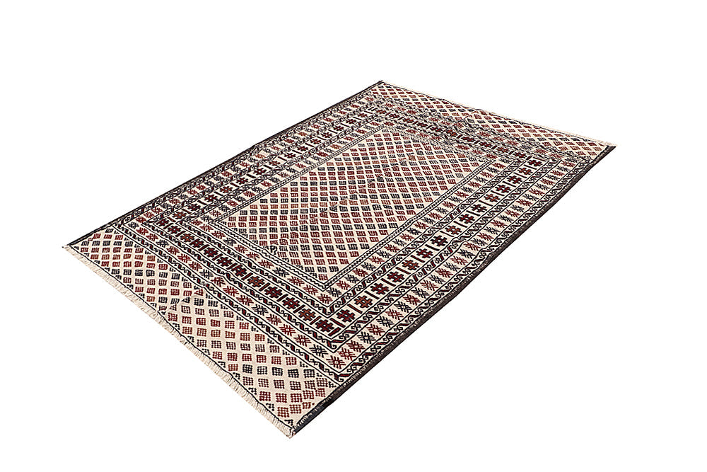 4' x 6'  Ivory Handmade Pai Murgh Soumak Kilim Rug Rectangular