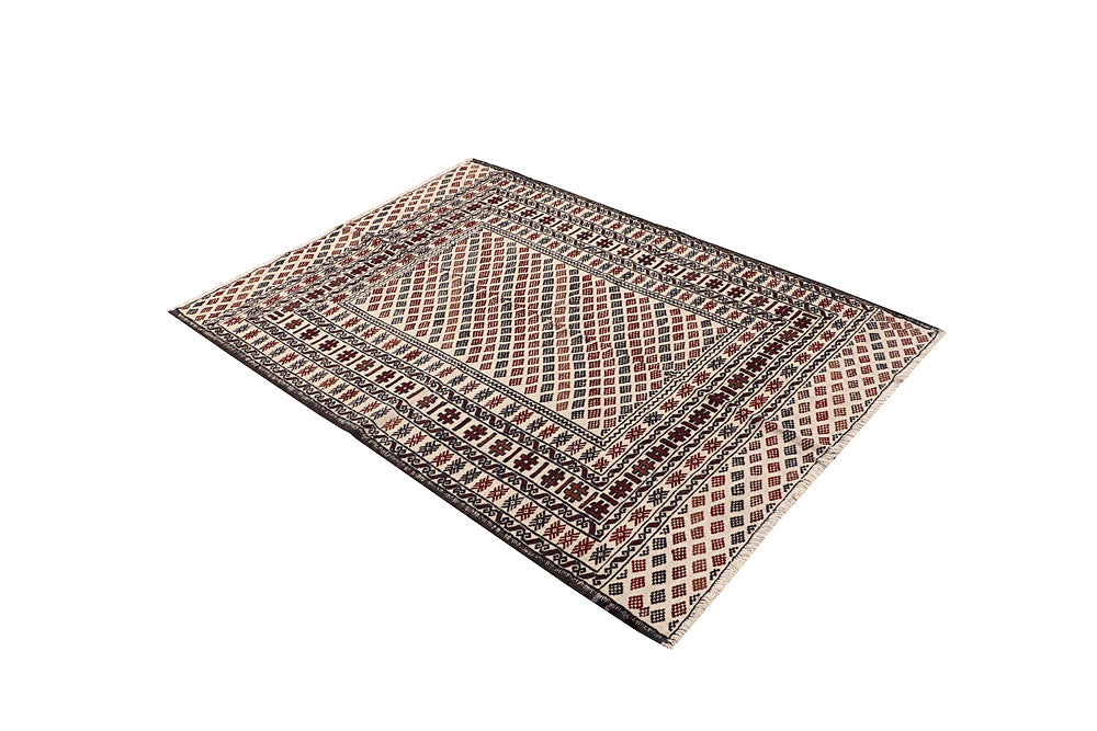 4' x 6'  Ivory Handmade Pai Murgh Soumak Kilim Rug Rectangular