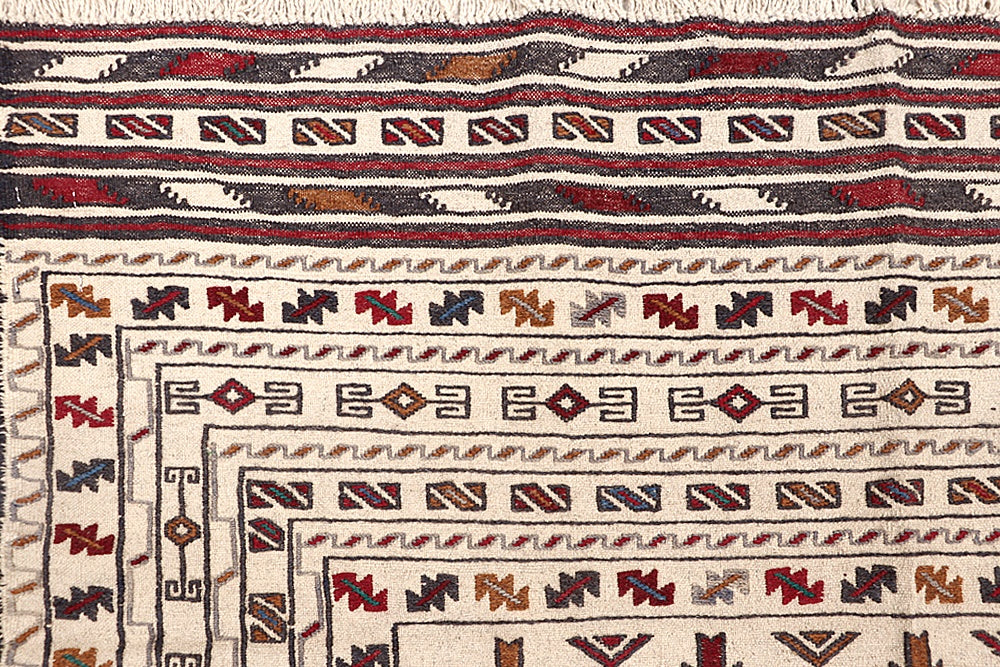 Ivory Handmade Pai Murgh Soumak Kilim Rug Rectangular