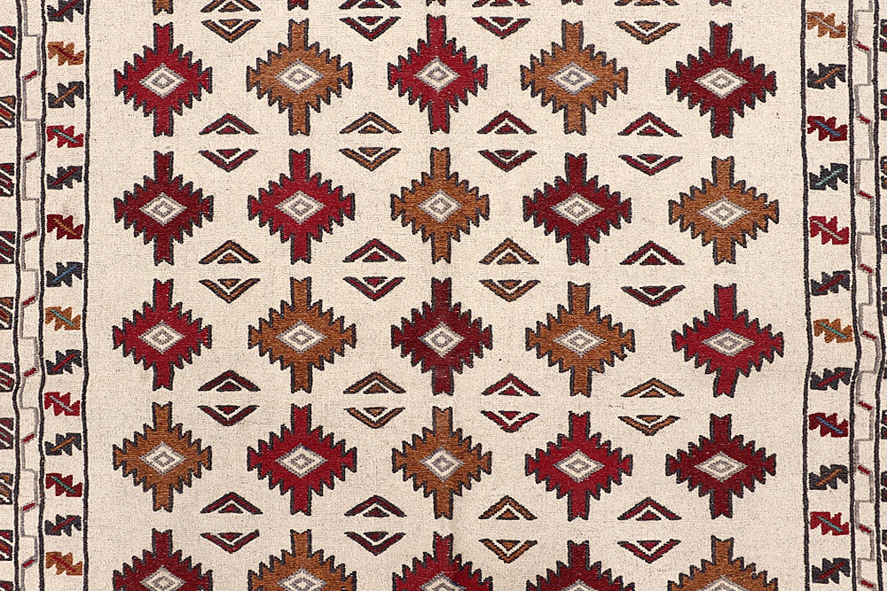 Ivory Handmade Pai Murgh Soumak Kilim Rug Rectangular