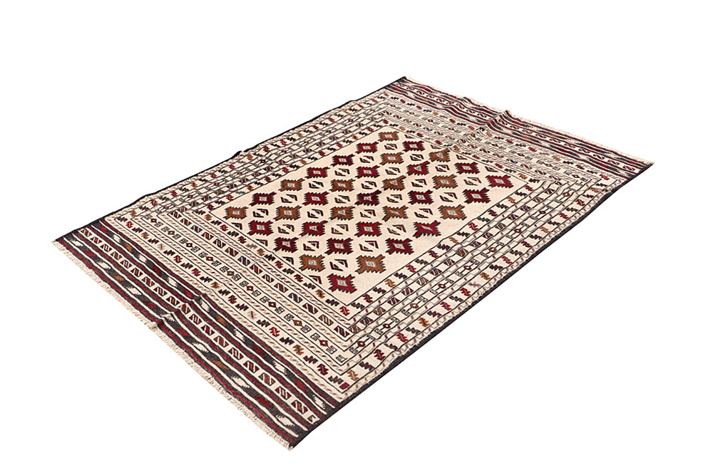 Ivory Handmade Pai Murgh Soumak Kilim Rug Rectangular