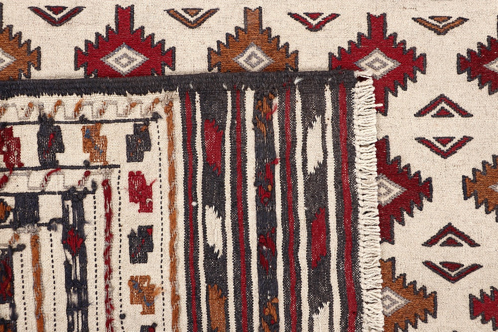 Ivory Handmade Pai Murgh Soumak Kilim Rug Rectangular