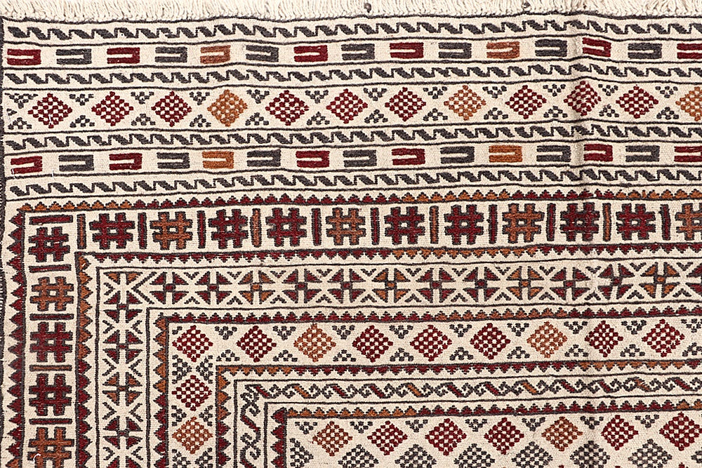4' x 6'  Ivory Handmade Pai Murgh Soumak Kilim Rug Rectangular