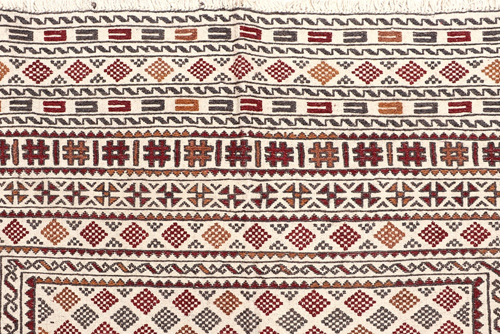 4' x 6'  Ivory Handmade Pai Murgh Soumak Kilim Rug Rectangular