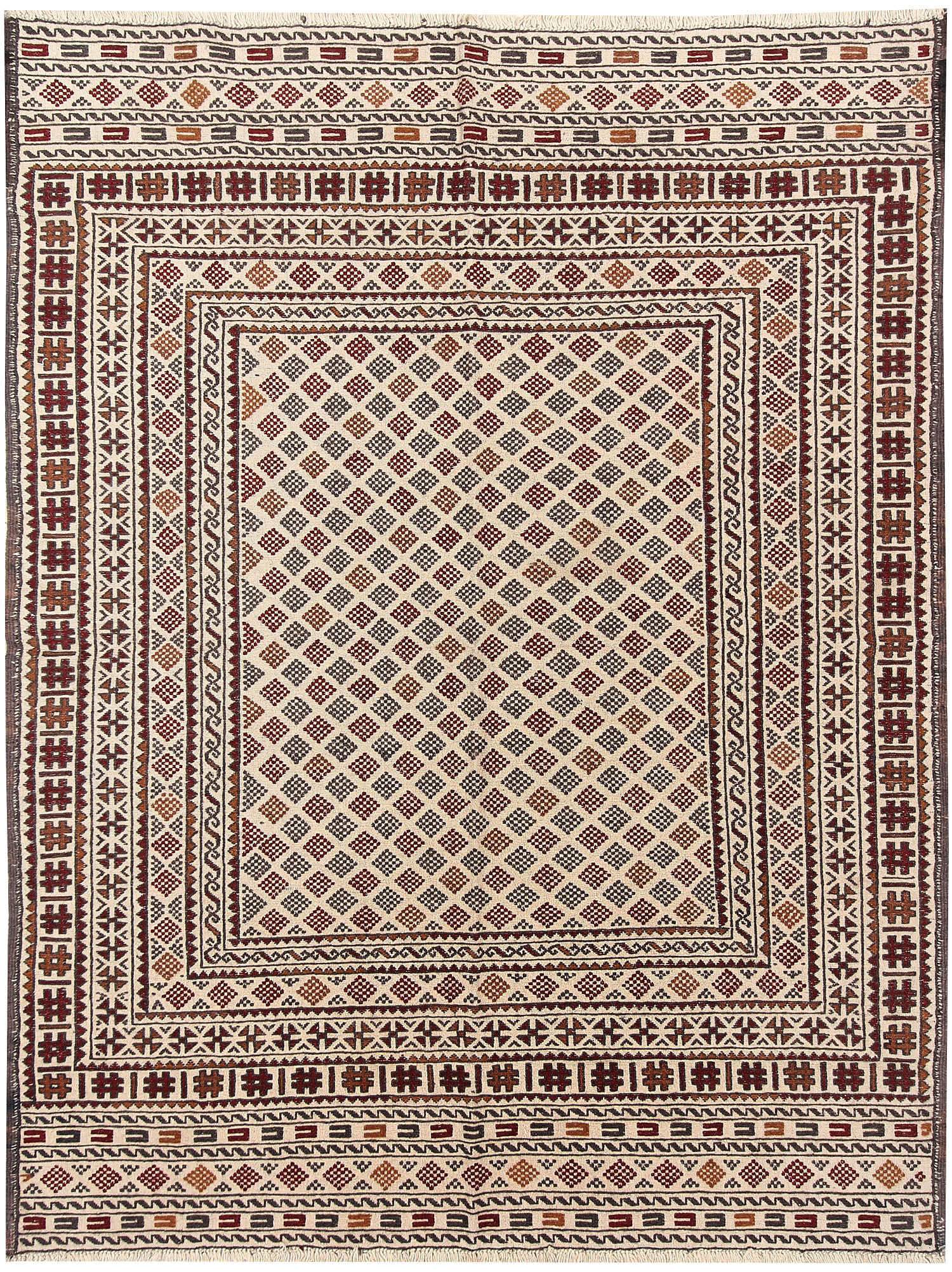 4' x 6'  Ivory Handmade Pai Murgh Soumak Kilim Rug Rectangular