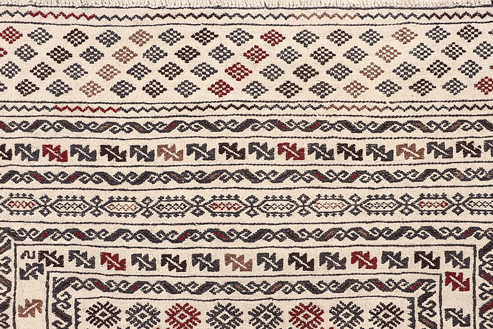 Ivory Handmade Pai Murgh Soumak Kilim Rug Rectangular