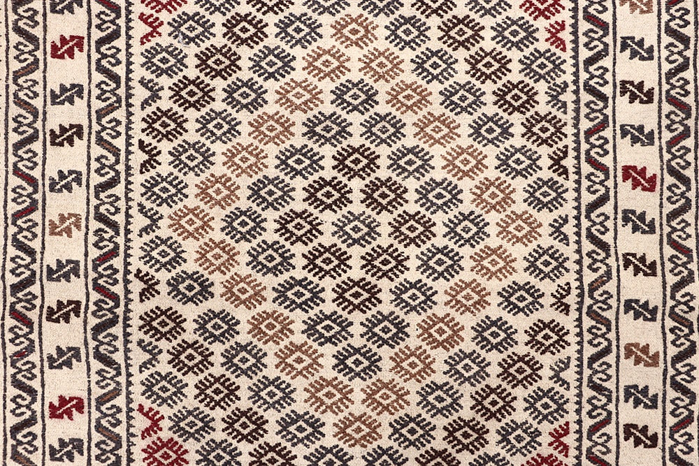 Ivory Handmade Pai Murgh Soumak Kilim Rug Rectangular