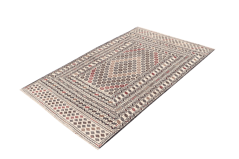 Ivory Handmade Pai Murgh Soumak Kilim Rug Rectangular