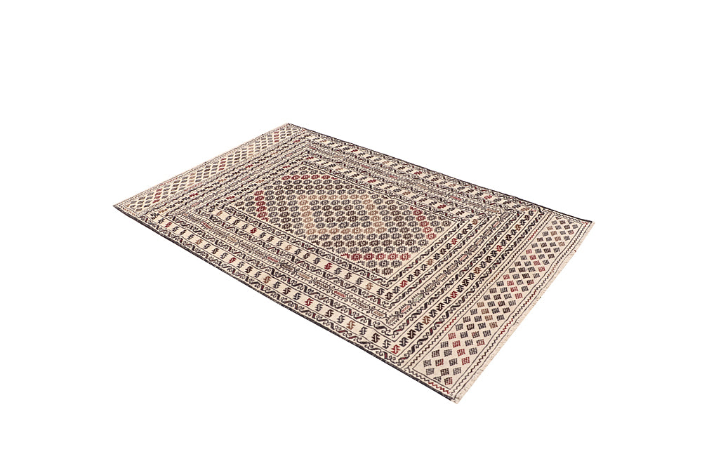 Ivory Handmade Pai Murgh Soumak Kilim Rug Rectangular