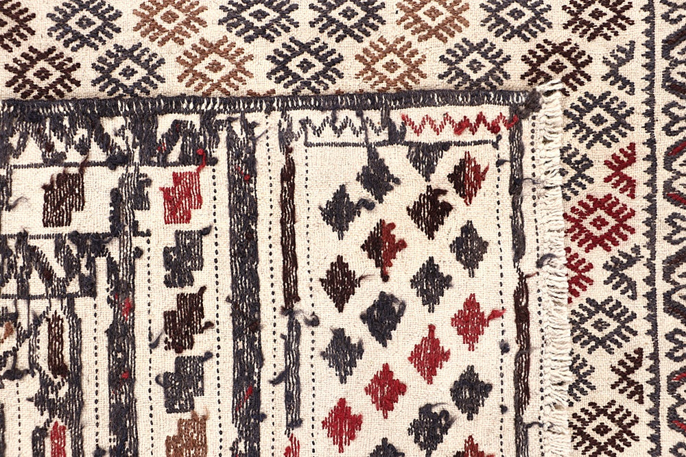 Ivory Handmade Pai Murgh Soumak Kilim Rug Rectangular