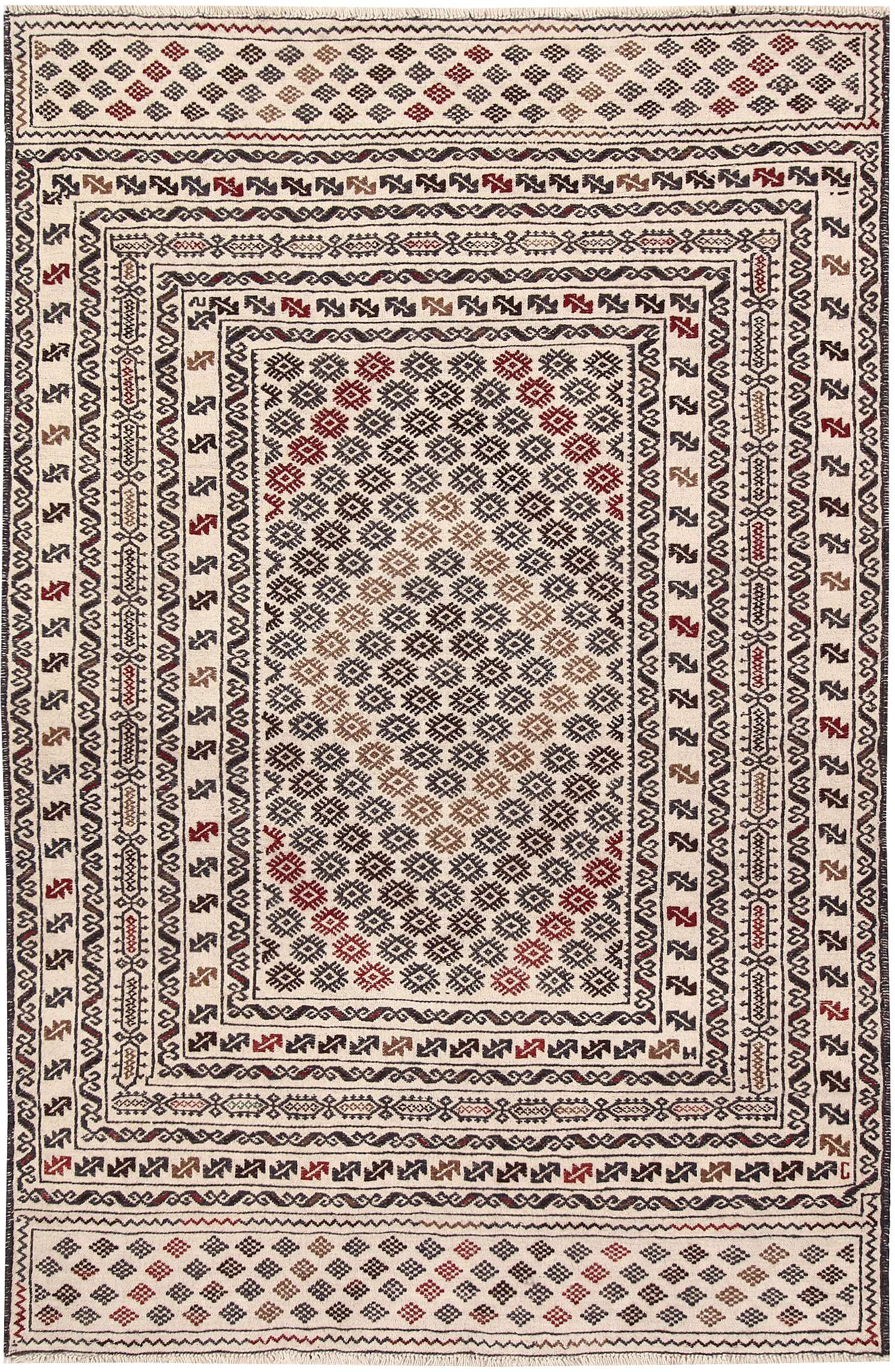 Ivory Handmade Pai Murgh Soumak Kilim Rug Rectangular
