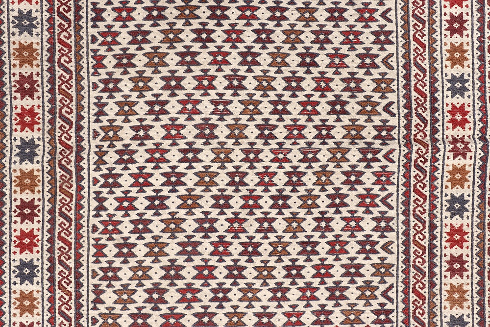 Ivory Handmade Pai Murgh Soumak Kilim Rug Rectangular