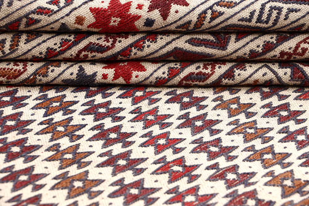 Ivory Handmade Pai Murgh Soumak Kilim Rug Rectangular